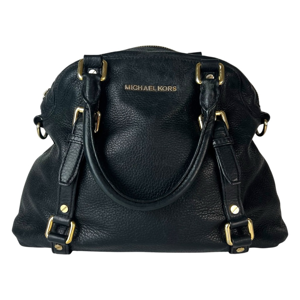 Michael Kors Black Pebbled Leather Satchel Tote Bag Gold Hardware Large Handbag - Picture 2 of 12